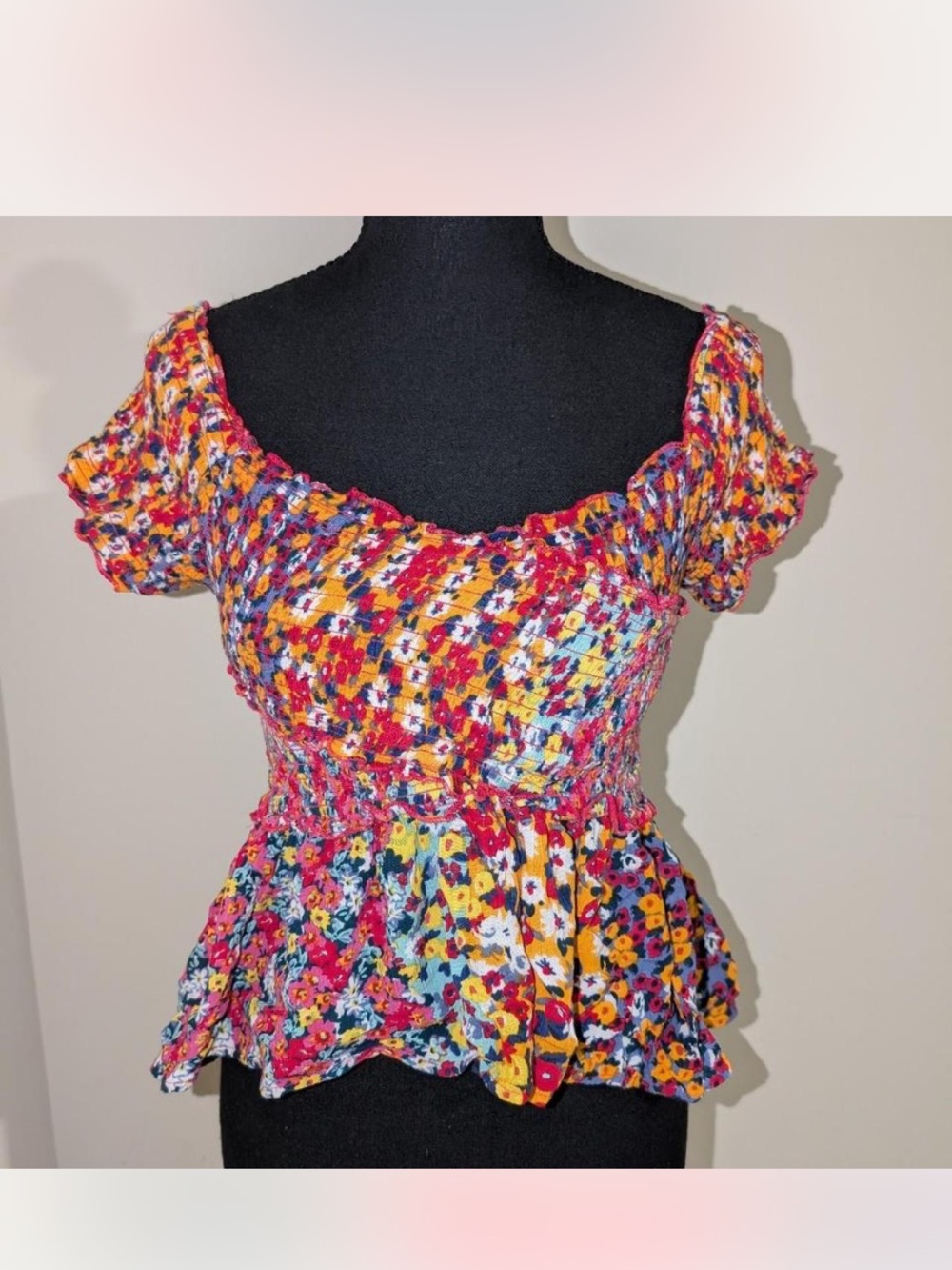 Patrons of Peace Floral Off-Shoulder Smocked Top - Pink &